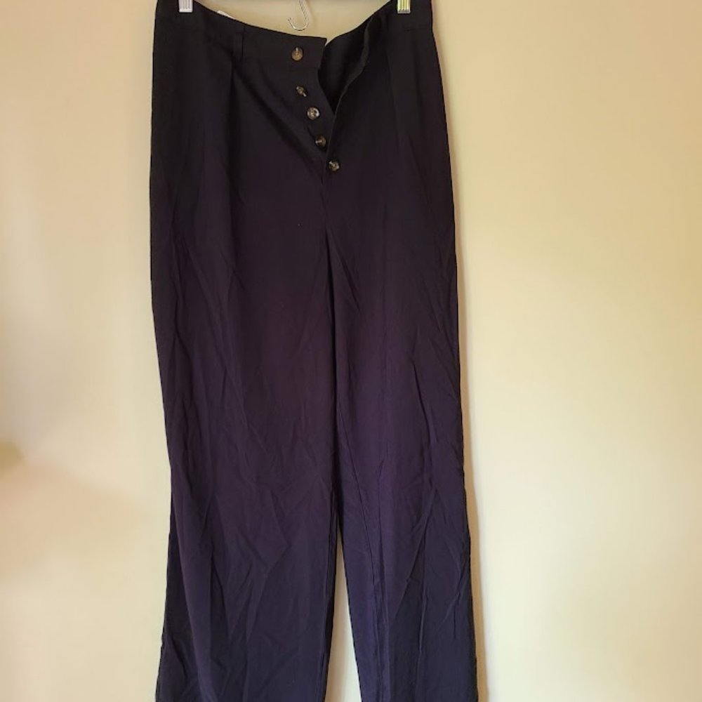 Who What Wear Wide Leg Trouser Pants , Black, Size 10